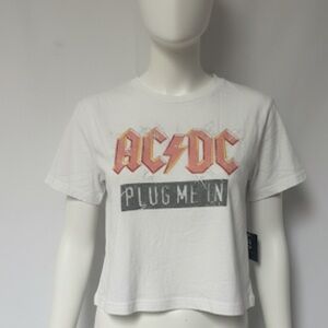 AC/DC Women's White Tee with Red and Gray Accents